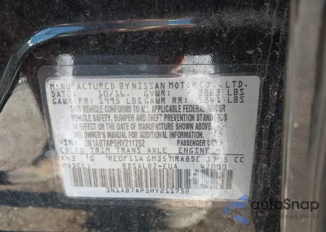 2017 Nissan Sentra S from USA, damaged, VIN 3N1AB7AP5HY211752